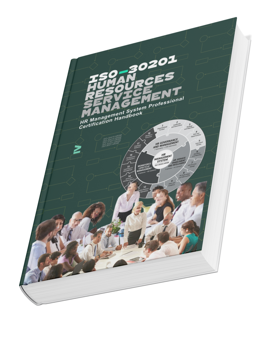 ISO-30201:HRSM Human Resources Service Management Professional Certification Handbook — green cover.